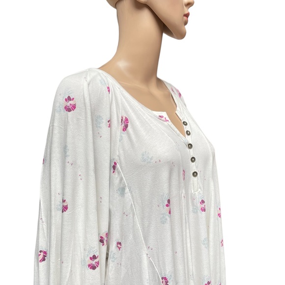 Free People Winter Sun Printed boho off white ling sleeve soft Tunic Dress - Picture 3 of 15